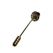 Load image into Gallery viewer, 1950s Gold Tone Filigree Stick Pin with Garnet Glass Stone