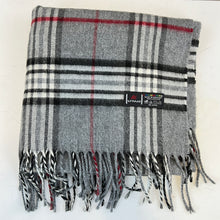Load image into Gallery viewer, Gray Plaid Casmink Fringe Scarf Super Soft 64"