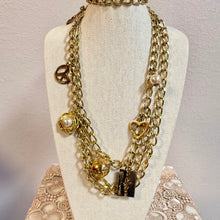 Load image into Gallery viewer, Moschino 1990s Gold Charm Chain Belt Peace Razor Heart Pearl