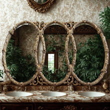 Load image into Gallery viewer, Mid Century Gold Ornate Bassett Triple Ring Mirror