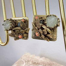 Load image into Gallery viewer, Mid Century Gold Tone Floral Statement Clip On Earrings