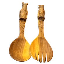 Load image into Gallery viewer, Vintage Spotted Leopard Carved Wooden Salad Utensils