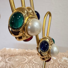 Load image into Gallery viewer, 80s 90s CINER Faux Pearl Multi Cabochon Statement Clip On Earrings Gold Tone