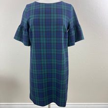 Load image into Gallery viewer, Blue & Green Tartan Plaid Flare Sleeve Sheath Dress Size 4