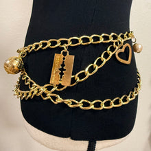 Load image into Gallery viewer, Moschino 1990s Gold Charm Chain Belt Peace Razor Heart Pearl