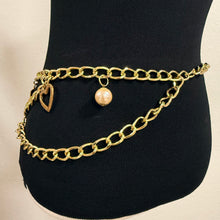 Load image into Gallery viewer, Moschino 1990s Gold Charm Chain Belt Peace Razor Heart Pearl