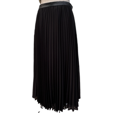 Load image into Gallery viewer, Black Chiffon Pleated Women Skirt Faux Leather Size 8