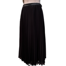 Load image into Gallery viewer, Black Chiffon Pleated Women Skirt Faux Leather Size 8
