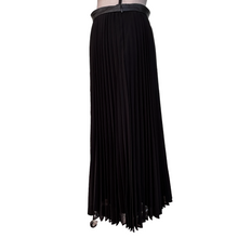 Load image into Gallery viewer, Black Chiffon Pleated Women Skirt Faux Leather Size 8