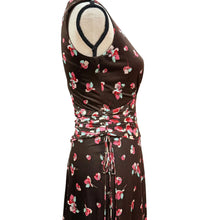 Load image into Gallery viewer, Vintage Y2K 100% Silk Floral Brown Midi Dress Size 2