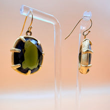 Load image into Gallery viewer, Vintage Gerard Yosca Olive Green Glass Oval Collet Wire Drop Earrings