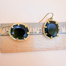 Load image into Gallery viewer, Vintage Gerard Yosca Olive Green Glass Oval Collet Wire Drop Earrings