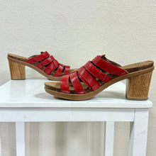 Load image into Gallery viewer, Dansko Red Leather Woven Heeled Clog Sandals Size 6.5
