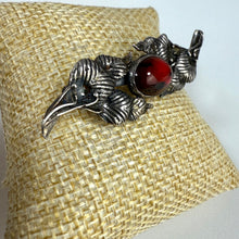 Load image into Gallery viewer, Vintage Silvertone Feather Brooch with Red Cabochon Mid Century Statement Pin