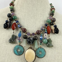 Load image into Gallery viewer, Boho Turquoise Lapis Semi Precious Stones Statement Necklace 18.5"