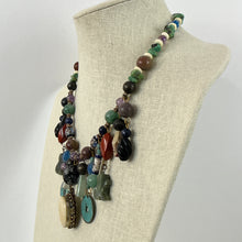 Load image into Gallery viewer, Boho Turquoise Lapis Semi Precious Stones Statement Necklace 18.5"