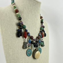 Load image into Gallery viewer, Turquoise Lapis Semi Precious Stones Chandelier Necklace 18.5"