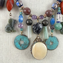 Load image into Gallery viewer, Boho Turquoise Lapis Semi Precious Stones Statement Necklace 18.5"