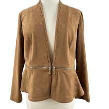 Load image into Gallery viewer, Chico's Convertible Brown Sueded Peplum Jacket Size 1