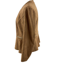 Load image into Gallery viewer, Chico's Convertible Brown Sueded Peplum Jacket Size 1