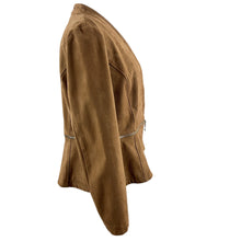 Load image into Gallery viewer, Chico's Convertible Brown Sueded Peplum Jacket Size 1