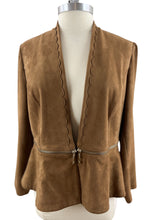 Load image into Gallery viewer, Chico's Convertible Brown Sueded Peplum Jacket Size 1