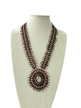 Load image into Gallery viewer, Vintage Woven Glass Seed Bead Medallion Pendant Necklace