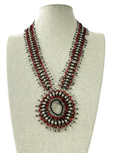 Load image into Gallery viewer, Vintage Woven Glass Seed Bead Medallion Pendant Necklace