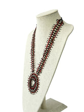 Load image into Gallery viewer, Vintage Woven Glass Seed Bead Medallion Pendant Necklace