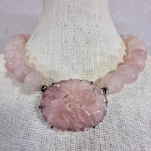 Load image into Gallery viewer, Vintage Carved Rose Quartz & Sterling Silver Statement Necklace