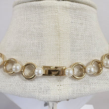 Load image into Gallery viewer, Vintage Gold-Tone Link & Faux Pearl Collar 16"