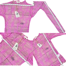 Load image into Gallery viewer, Mauve Pink Lettuce Trim Sheer Lace Long Sleeve Top Size Small