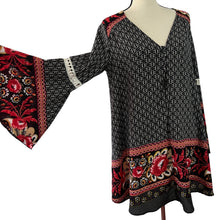 Load image into Gallery viewer, Umgee Black Floral Bell Sleeve Boho Dress Size S