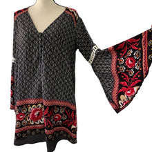 Load image into Gallery viewer, Umgee Black Floral Bell Sleeve Boho Dress Size S