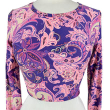 Load image into Gallery viewer, O'Neill Purple Paisley Cropped Long Sleeve Rash Guard Size Small