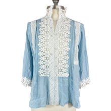Load image into Gallery viewer, POL Light Blue Cotton Peasant Top Size Small