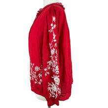 Load image into Gallery viewer, Sundance Red Embroidered Linen Peasant Top Size Medium