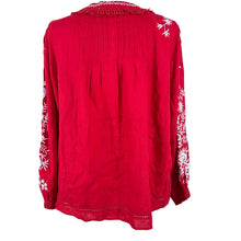 Load image into Gallery viewer, Sundance Red Embroidered Linen Peasant Top Size Medium