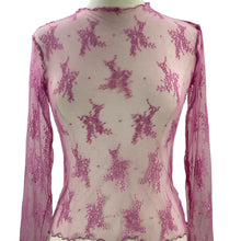 Load image into Gallery viewer, Mauve Pink Lettuce Trim Sheer Lace Long Sleeve Top Size Small