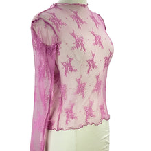 Load image into Gallery viewer, Mauve Pink Lettuce Trim Sheer Lace Long Sleeve Top Size Small