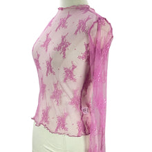 Load image into Gallery viewer, Mauve Pink Lettuce Trim Sheer Lace Long Sleeve Top Size Small
