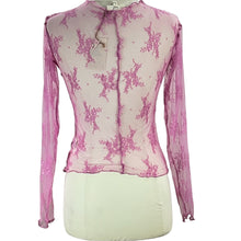 Load image into Gallery viewer, Mauve Pink Lettuce Trim Sheer Lace Long Sleeve Top Size Small