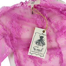 Load image into Gallery viewer, Mauve Pink Lettuce Trim Sheer Lace Long Sleeve Top Size Small