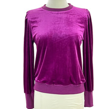 Load image into Gallery viewer, Magenta Velour Pleat Shoulder Sweater Size Small