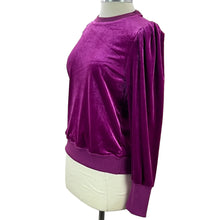 Load image into Gallery viewer, Magenta Velour Pleat Shoulder Sweater Size Small