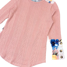 Load image into Gallery viewer, Pink Floral Lace Patchwork Knitted Long Sleeve Top Size Medium
