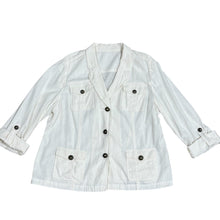 Load image into Gallery viewer, Vintage White Linen Safari Jacket 4-Pocket Button Front Blazer Size XL/2XL