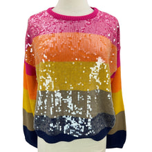 Load image into Gallery viewer, Color Block Sequin Knit Pullover Sweater Size Small