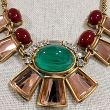 Load image into Gallery viewer, 1980s YOSCA Signed Statement Collar Necklace Green Cabochon