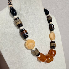 Load image into Gallery viewer, Vintage Chunky Faux Amber & Faux Bone Resin & Wood Beaded Statement Necklace
